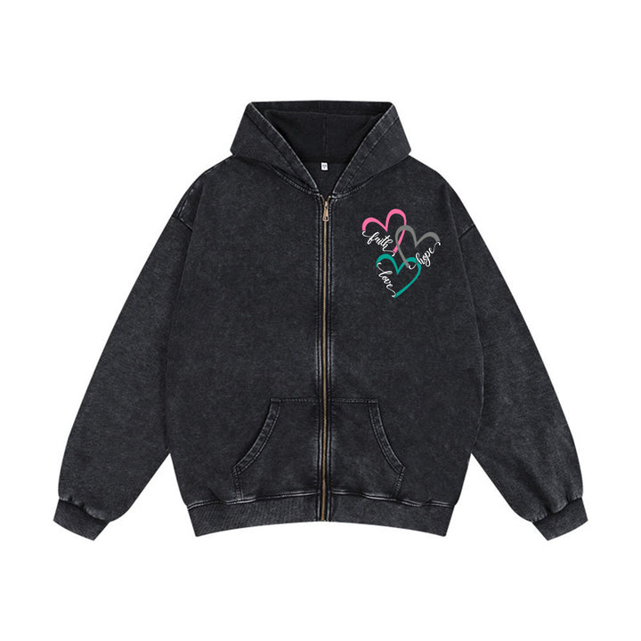 Christianartworkshop Triple Heart Faith-Inspired Hooded Jacket: Daily Wear for Devotion - Black - 2XL - image 0