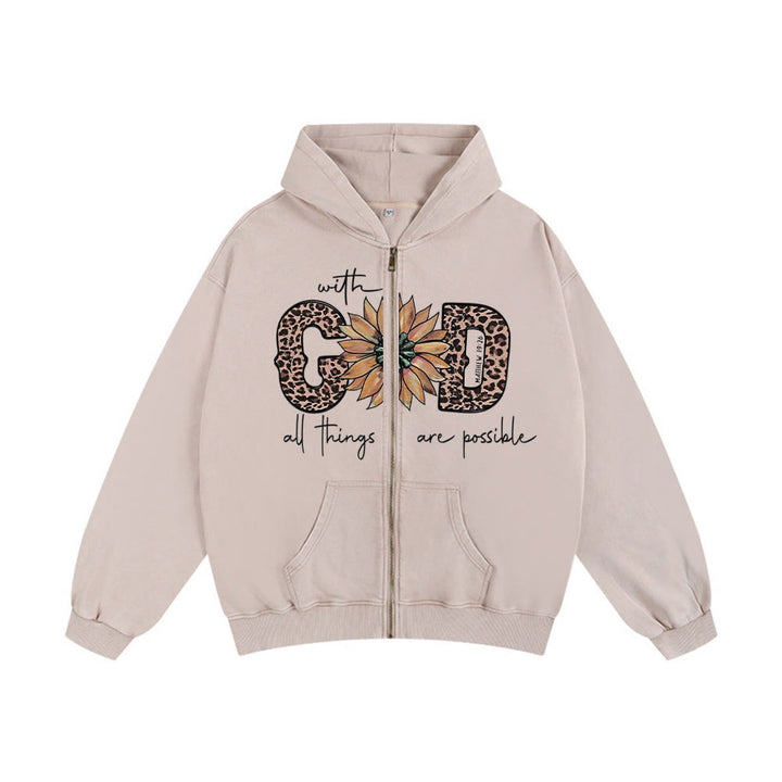 Christianartworkshop GOD-Inspired Sunflower Graphic Hooded Jacket: Daily Faith Reminder - Apricot - 2XL - image 0