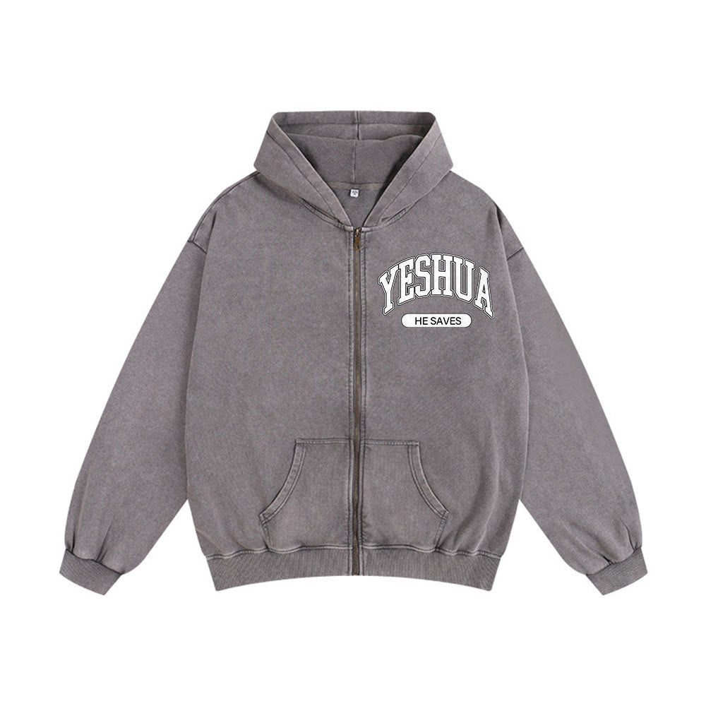 Christianartworkshop YESHUA He Saves Graphic Hooded Jacket: Blend of Faith & Casual Fashion - Grey - 2XL - image 10