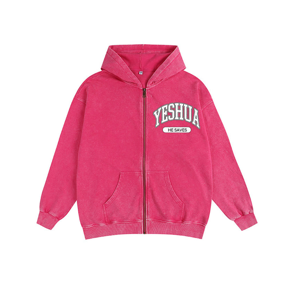 Christianartworkshop YESHUA He Saves Graphic Hooded Jacket: Blend of Faith & Casual Fashion - Rose - 2XL - image 13