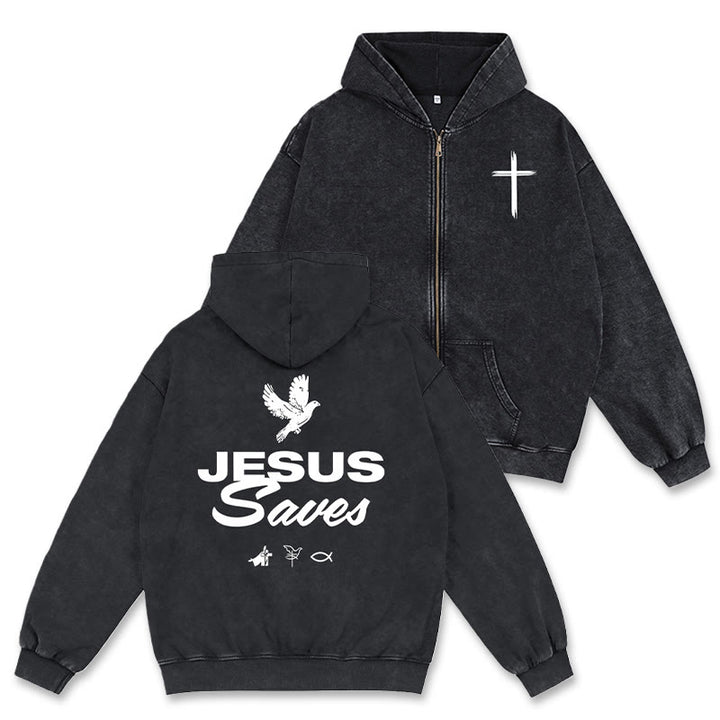 Christianartworkshop Dove & Cross Jesus Saves Hooded Jacket: Spiritual Comfort for Every Day - Black - 2XL - image 15