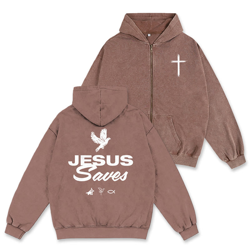 Christianartworkshop Dove & Cross Jesus Saves Hooded Jacket: Spiritual Comfort for Every Day - Coffee - 2XL - image 22
