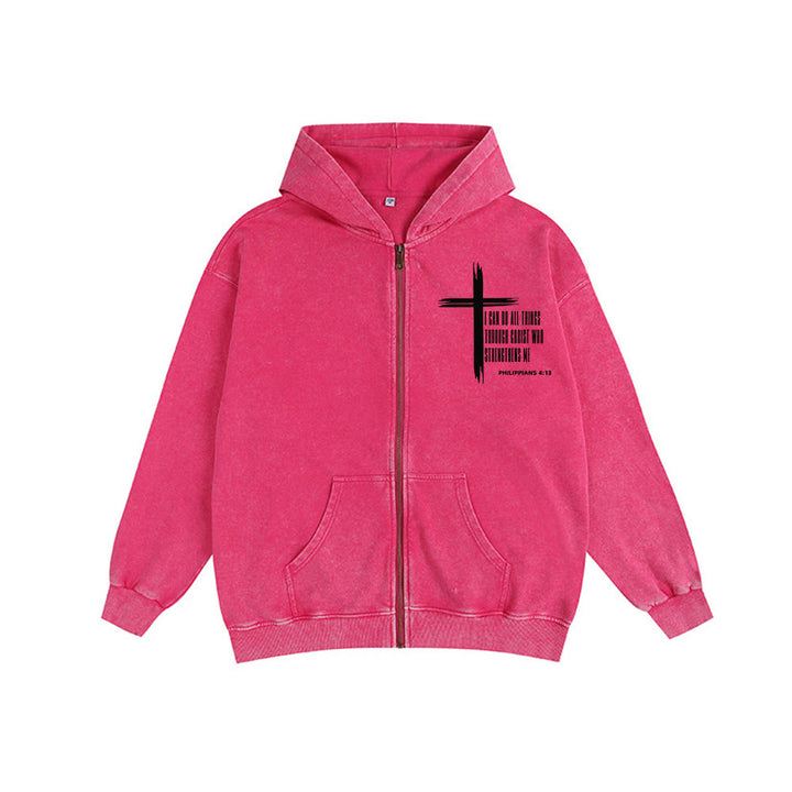 Christianartworkshop Philippians 4:13 Cross Hooded Jacket: Biblical Inspiration in Casual Wear - Rose - 2XL - image 0