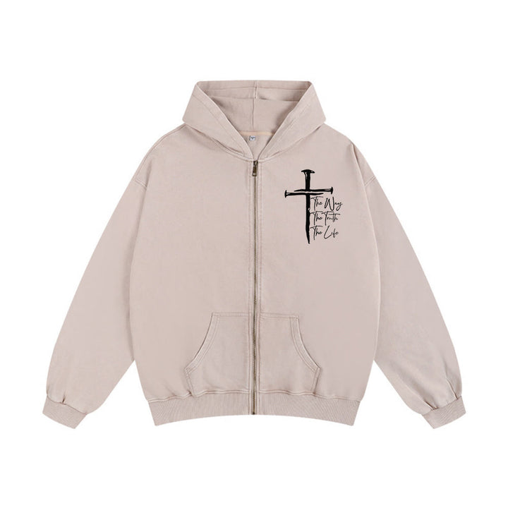 Christianartworkshop Faith Path Cross Hooded Jacket: The Way The Truth The Life in Casual Wear - Apricot - 2XL - image 0