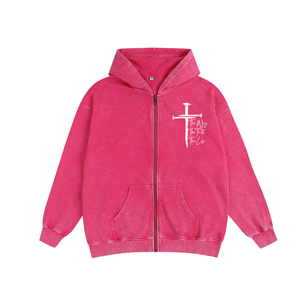 Christianartworkshop Faith Path Cross Hooded Jacket: The Way The Truth The Life in Casual Wear - Rose - 2XL - image 7