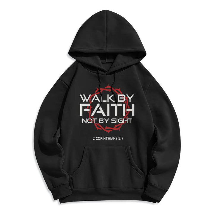 Christianartworkshop Faith-Driven Walk By Faith Fleece Lined Polyester Hoodie - Black - 2XL - image 2