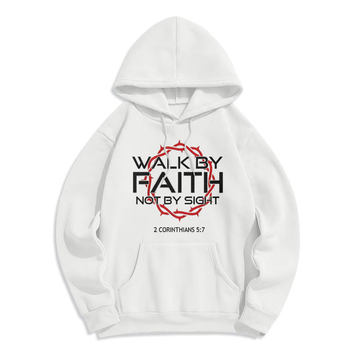 Christianartworkshop Faith-Driven Walk By Faith Fleece Lined Polyester Hoodie - White - 2XL - image 2