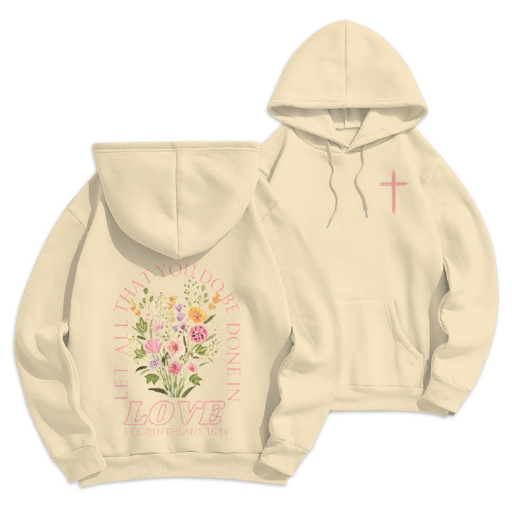 Christianartworkshop Do All In Love Scripture Floral Fleece Lined Polyester Hoodie - Beige - 2XL - image 11