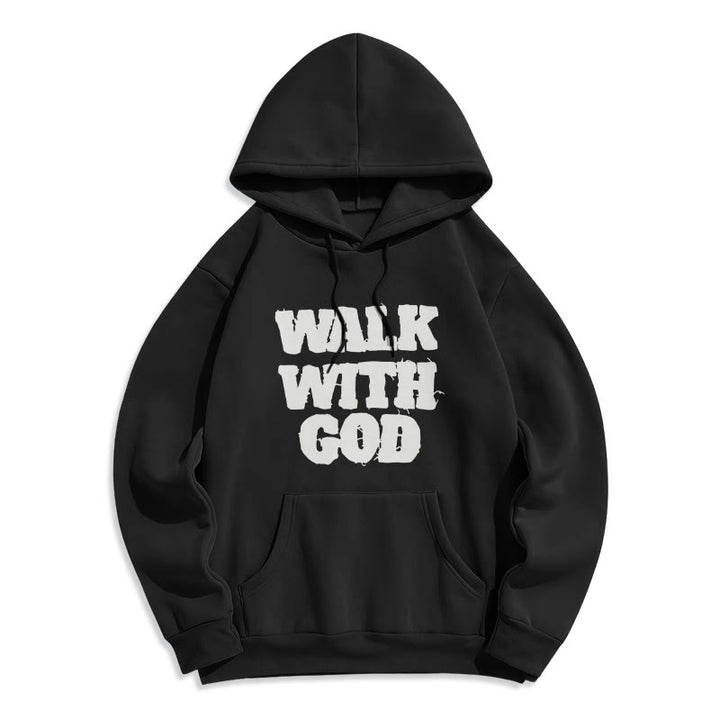 Christianartworkshop Walk With God Mission Fleece Lined Polyester Hoodie - Black - 2XL - image 6