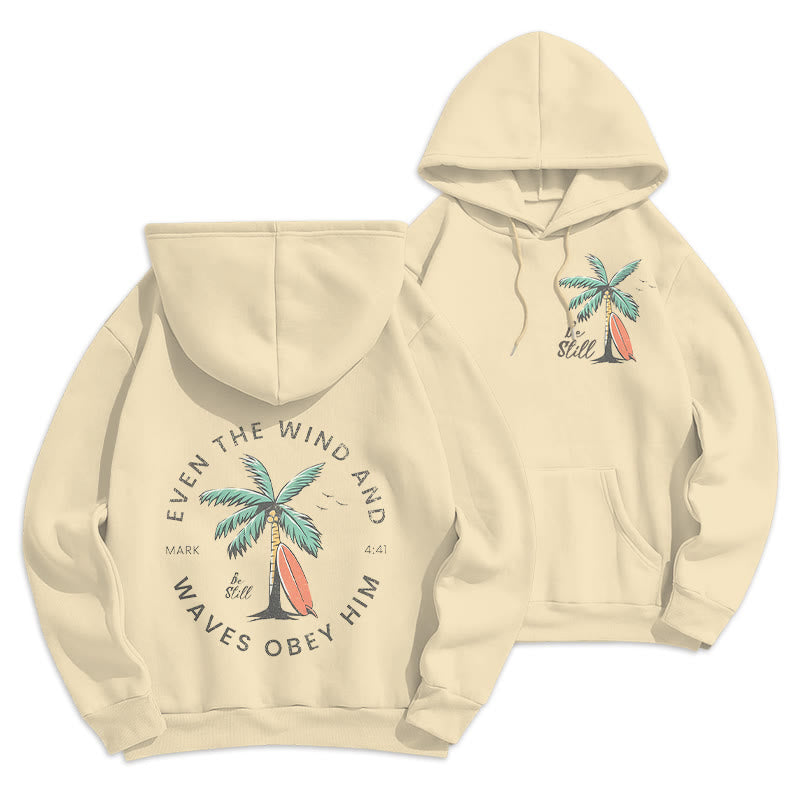 Christianartworkshop Scripture & Coastal Be Still Fleece Lined Polyester Hoodie - Beige - 2XL - image 22