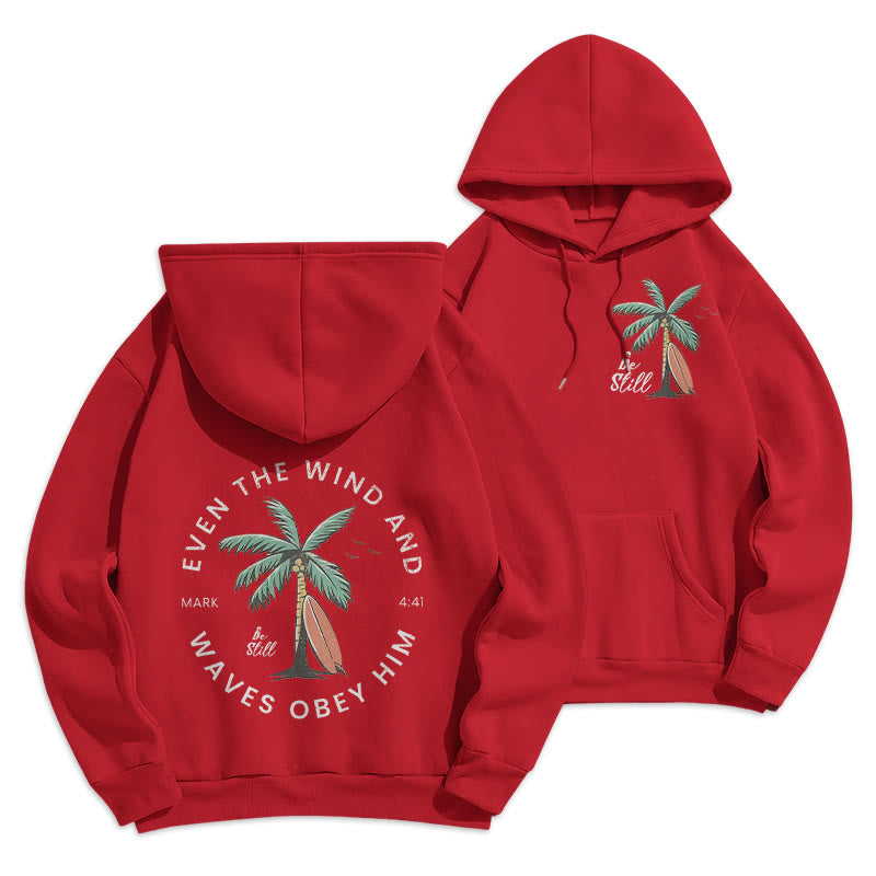 Christianartworkshop Scripture & Coastal Be Still Fleece Lined Polyester Hoodie - Red - 2XL - image 10