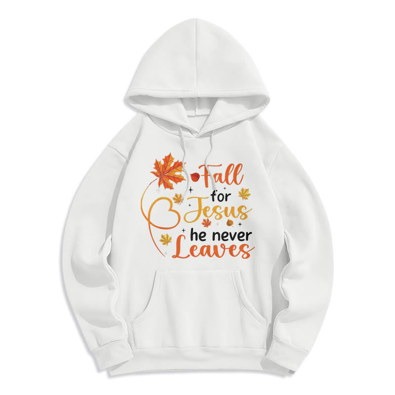 Christianartworkshop Fall For Jesus He Never Leaves Autumn Faith Fleece Lined Polyester Hoodie - White - 2XL - image 4