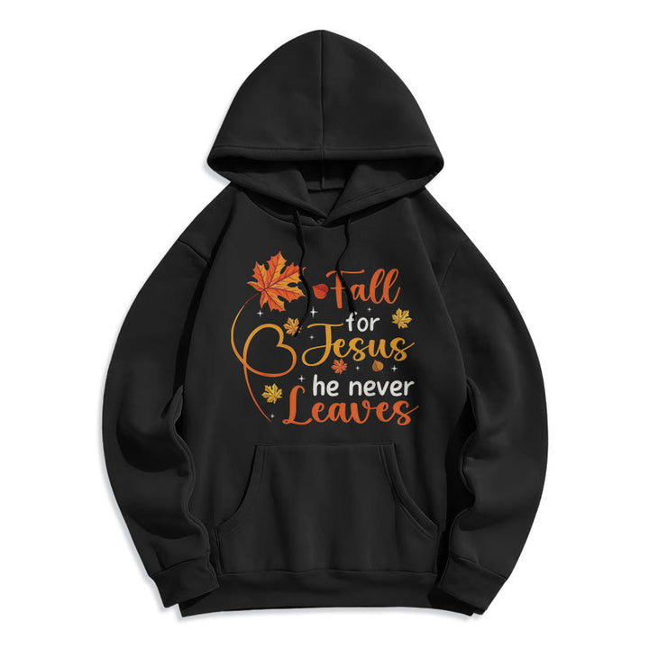 Christianartworkshop Fall For Jesus He Never Leaves Autumn Faith Fleece Lined Polyester Hoodie - Black - 2XL - image 3
