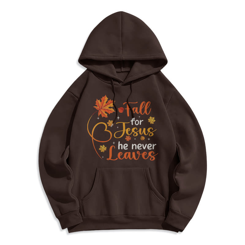 Christianartworkshop Fall For Jesus He Never Leaves Autumn Faith Fleece Lined Polyester Hoodie - Brown - 2XL - image 8