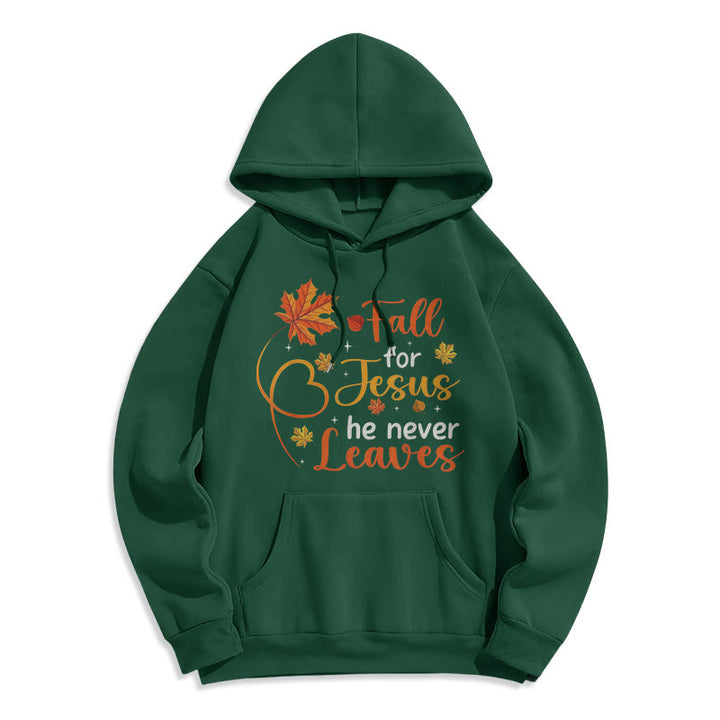 Christianartworkshop Fall For Jesus He Never Leaves Autumn Faith Fleece Lined Polyester Hoodie - Green - 2XL - image 7