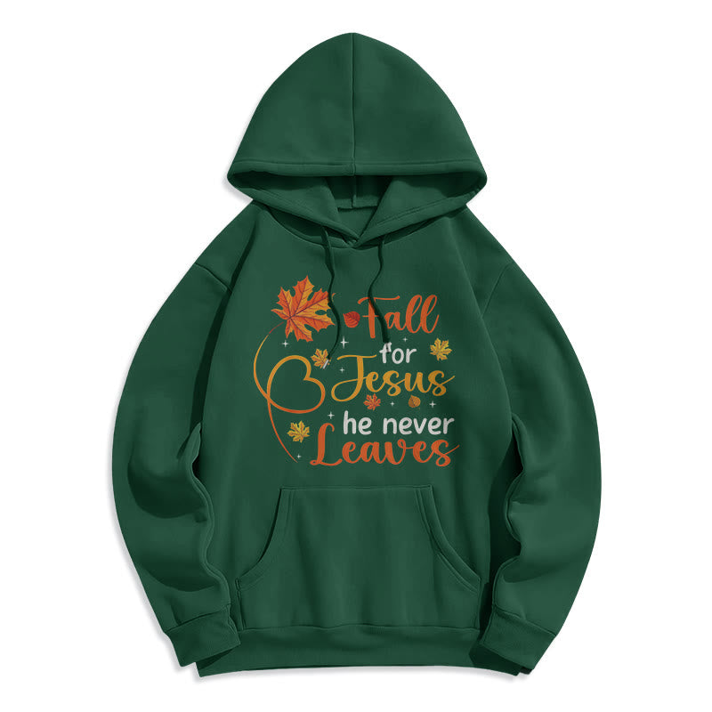 Christianartworkshop Fall For Jesus He Never Leaves Autumn Faith Fleece Lined Polyester Hoodie - Green - 2XL - image 7