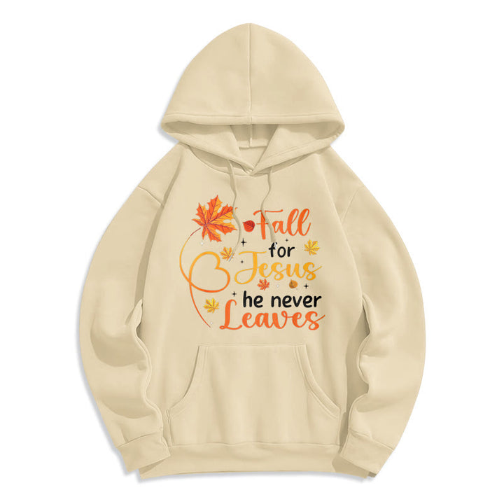 Christianartworkshop Fall For Jesus He Never Leaves Autumn Faith Fleece Lined Polyester Hoodie - Beige - 2XL - image 2