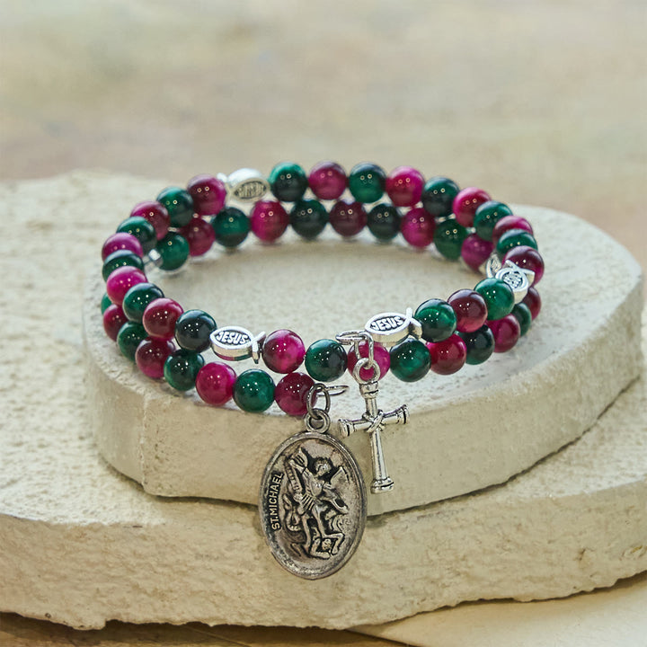 Christianartworkshop Dual-Toned Tiger Eye Memory Wire Rosary Bracelet with Saint Michael - image 3