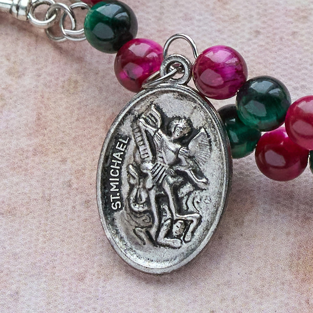 Christianartworkshop Dual-Toned Tiger Eye Memory Wire Rosary Bracelet with Saint Michael - image 7