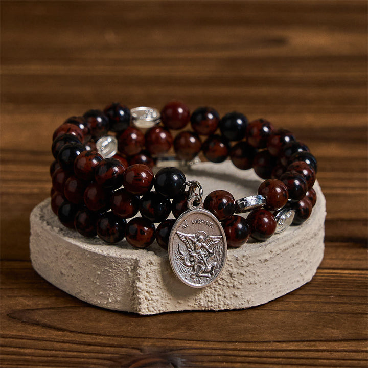 Christianartworkshop Natural Mahogany Obsidian Memory Wire Rosary Bracelet with Jesus - image 5