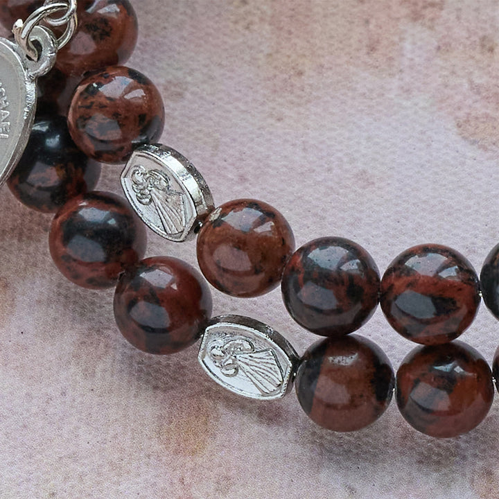 Christianartworkshop Natural Mahogany Obsidian Memory Wire Rosary Bracelet with Jesus - image 6