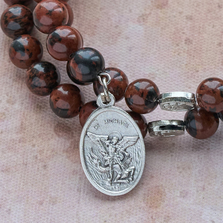 Christianartworkshop Natural Mahogany Obsidian Memory Wire Rosary Bracelet with Jesus - image 7