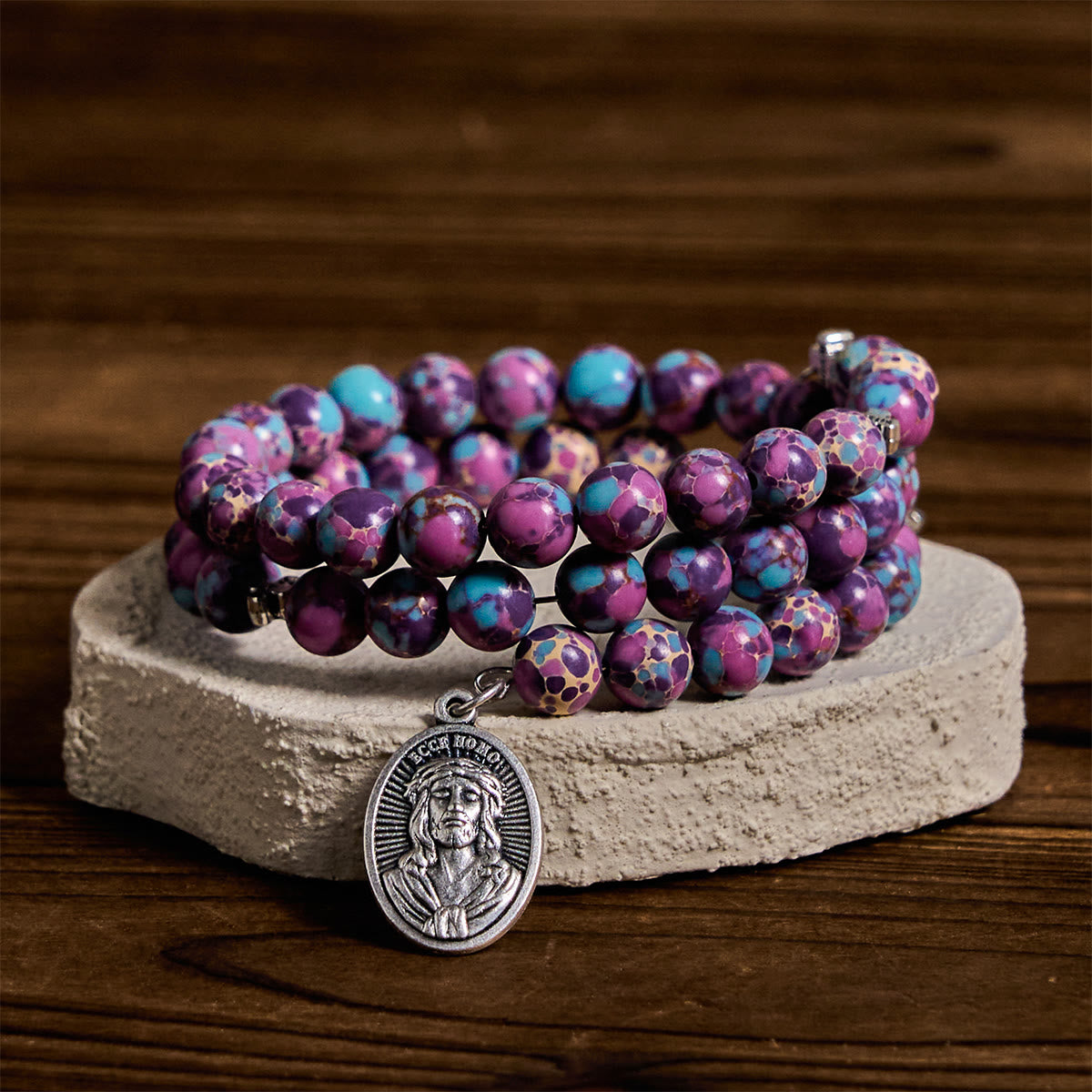 アクセサリー Imperial Rose Collection Bracelet Purple Imperial Jasper Rosary Bracelet w/ Enamel Crucifix