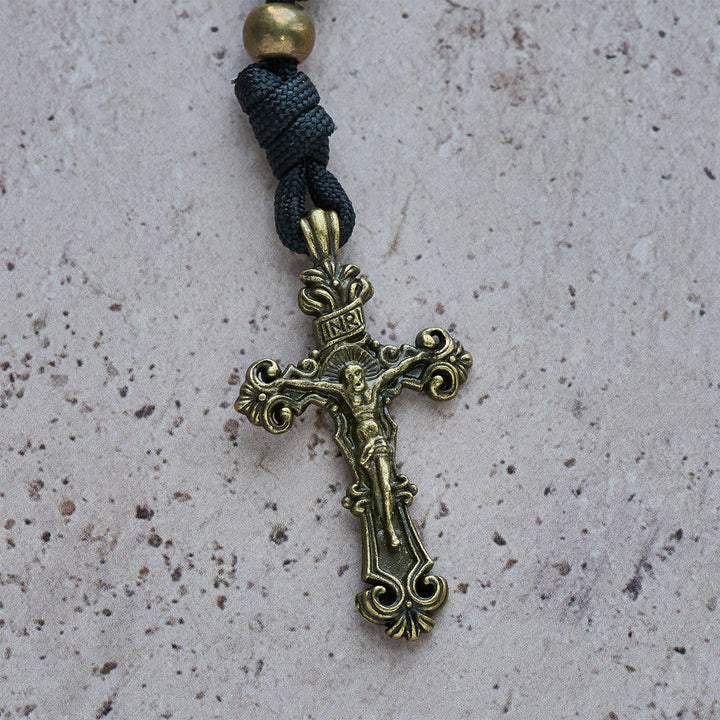 FREE Today: Matte White Crackle Beads with Ornate Brass Crucifix Rosary, Pocket Rosary - image 8