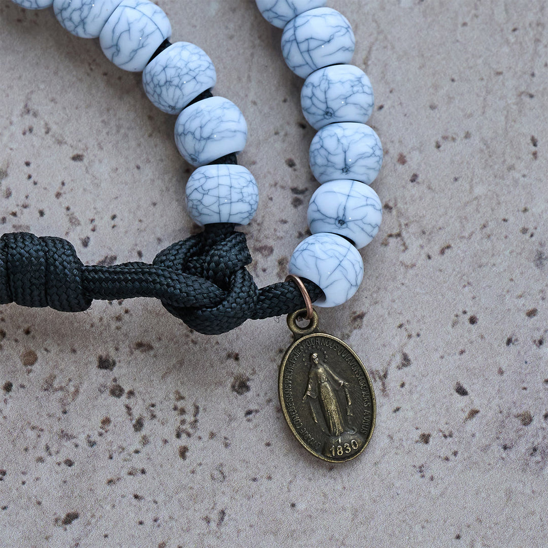 FREE Today: Matte White Crackle Beads with Ornate Brass Crucifix Rosary, Pocket Rosary - image 9