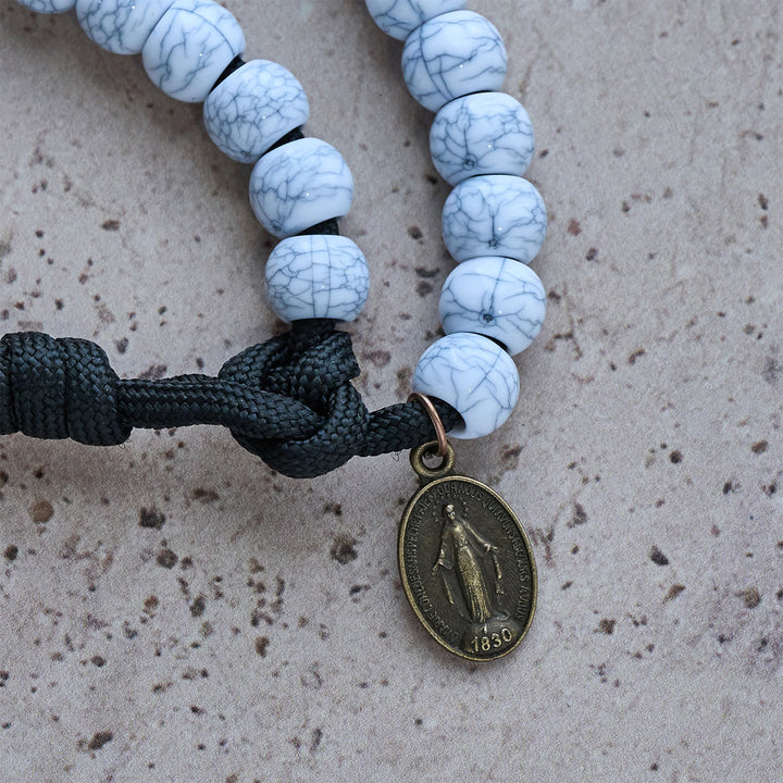 FREE Today: Matte White Crackle Beads with Ornate Brass Crucifix Rosary, Pocket Rosary - image 9