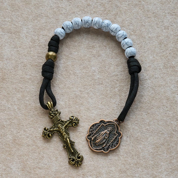 Christianartworkshop Matte White Crackle Beads Pocket Rosary with Brass Sacred Cross - image 4