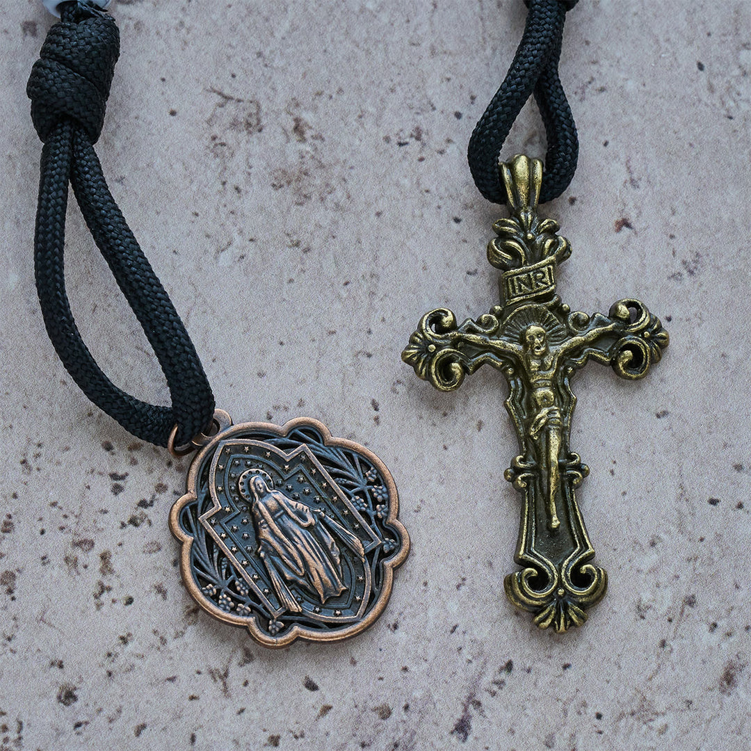 FREE Today: Matte White Crackle Beads Pocket Rosary with Brass Sacred Cross - image 5