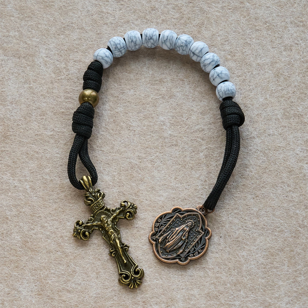 FREE Today: Matte White Crackle Beads Pocket Rosary with Brass Sacred Cross - image 4