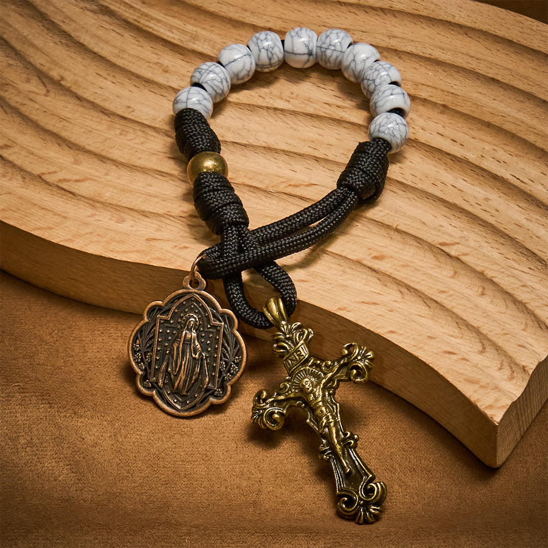FREE Today: Matte White Crackle Beads Pocket Rosary with Brass Sacred Cross - image 2