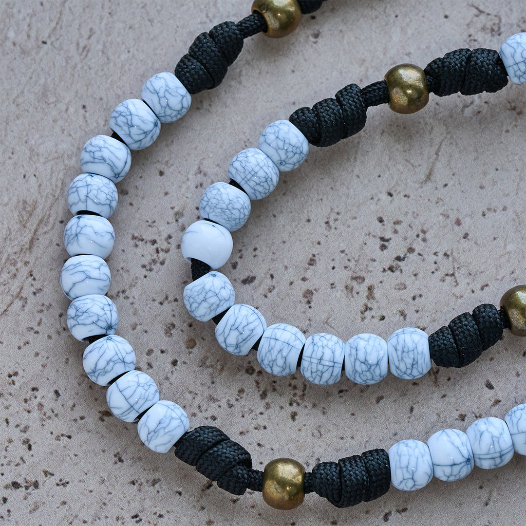 Christianartworkshop Matte White Crackle Beads with Ornate Brass Crucifix Rosary, Pocket Rosary - image 7