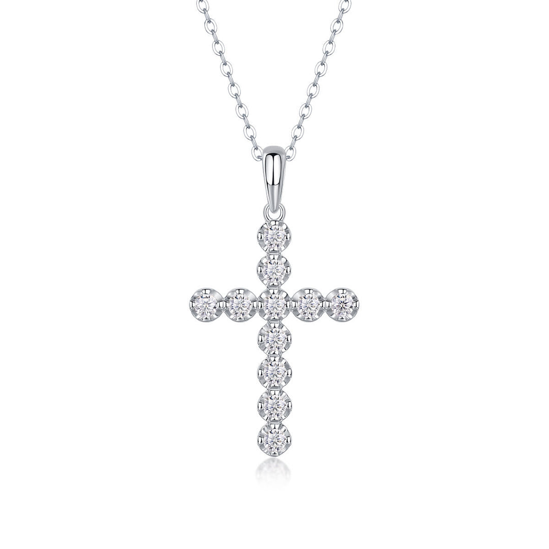 Christianartworkshop Sterling Silver Moissanite Cross Necklace: Faith Elegance & Timeless Sparkle - B - image 1