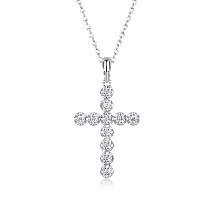 Christianartworkshop Sterling Silver Moissanite Cross Necklace: Faith Elegance & Timeless Sparkle - B - image 1