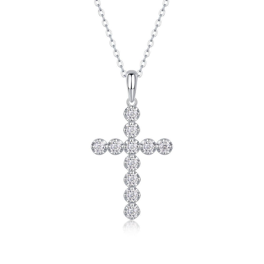 Christianartworkshop Sterling Silver Moissanite Cross Necklace: Faith Elegance & Timeless Sparkle - B - image 1