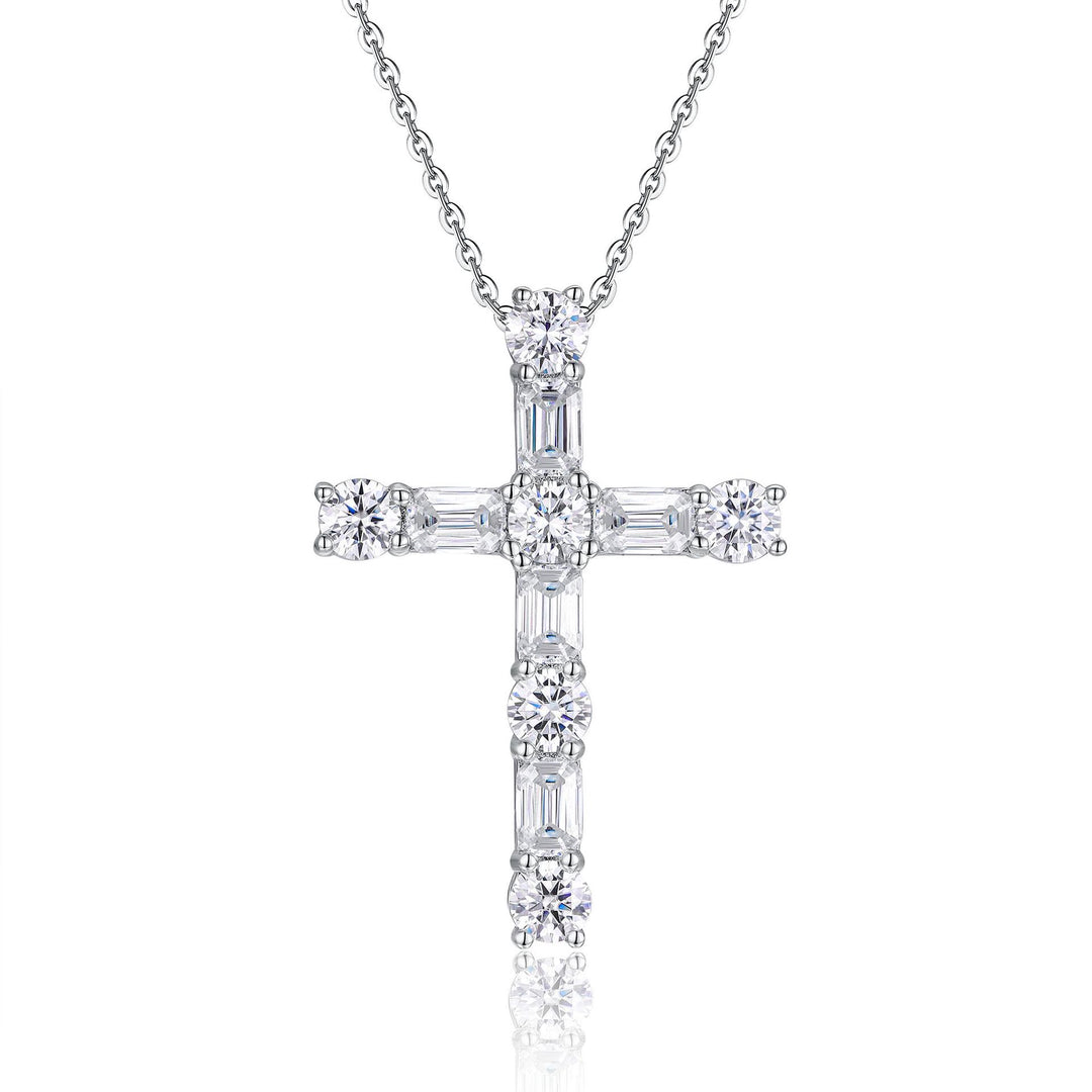 Christianartworkshop Sterling Silver Moissanite Cross Necklace: Faith Elegance & Timeless Sparkle - C - image 2