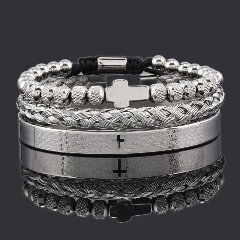 Christianartworkshop Stackable Cross Bracelet Set: Fashion-Forward Faith Integration - Multi-layered Cross - Silver - image 4