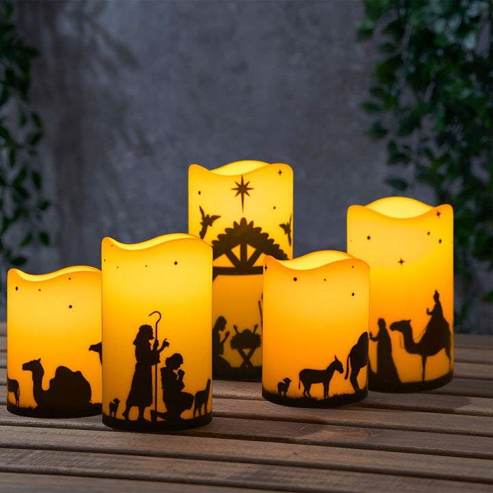 Christianartworkshop Nativity Scene Wave-Edge LED Candle Ornament: Multi-Light Modes for Faith - image 3