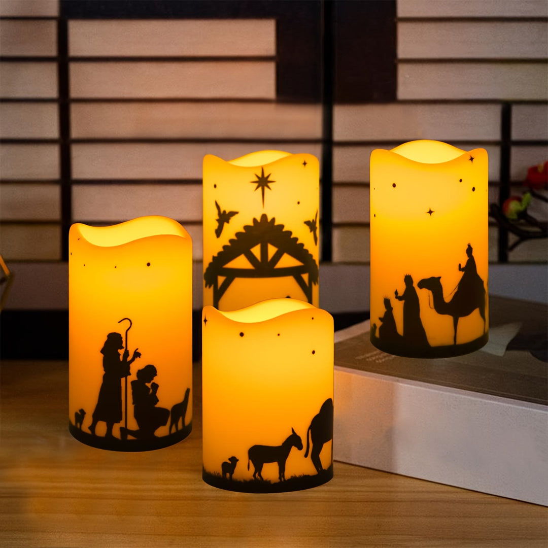 Christianartworkshop Nativity Scene Wave-Edge LED Candle Ornament: Multi-Light Modes for Faith - image 4