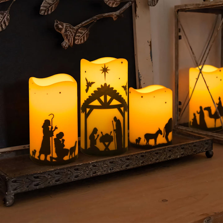 Christianartworkshop Nativity Scene Wave-Edge LED Candle Ornament: Multi-Light Modes for Faith - image 6