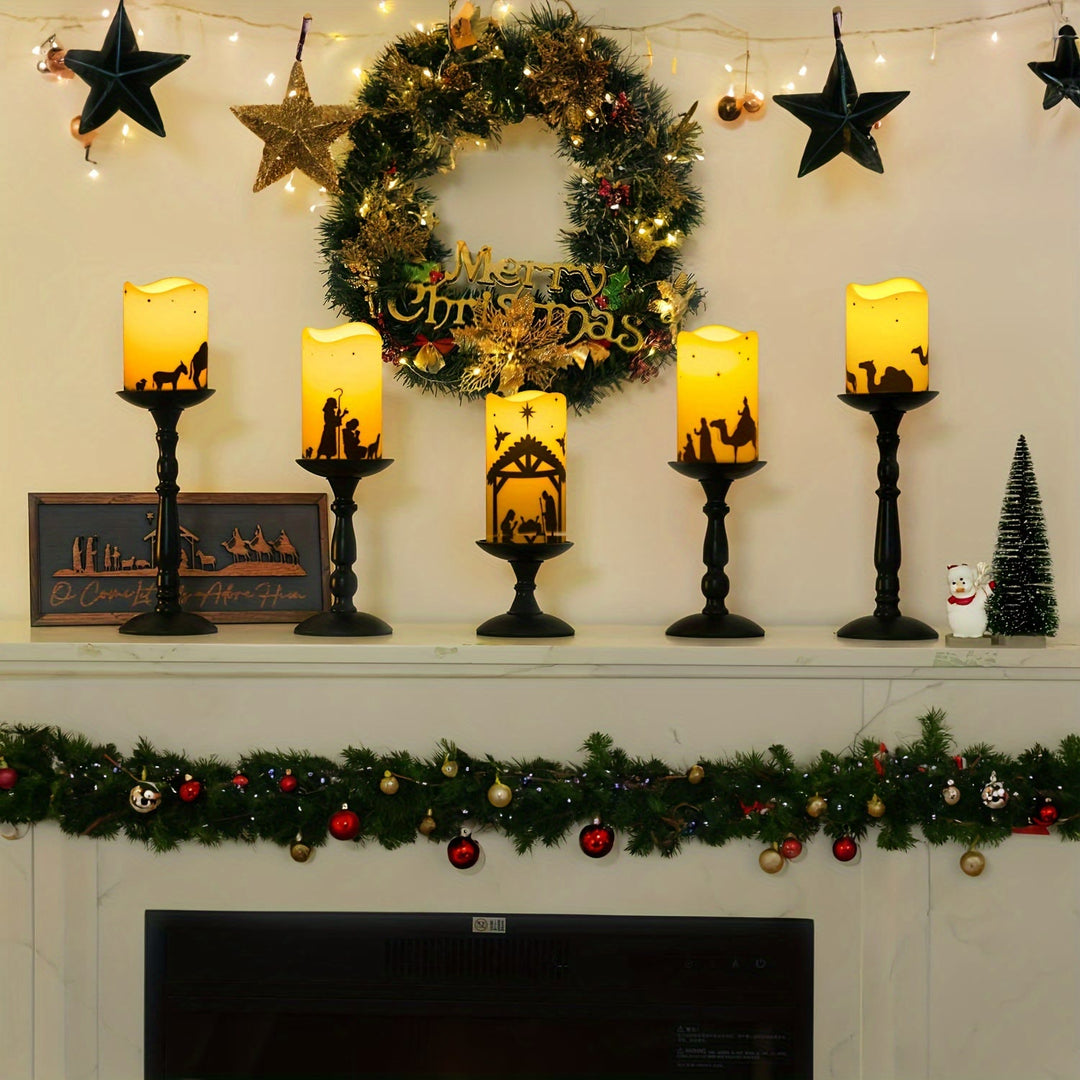 Christianartworkshop Nativity Scene Wave-Edge LED Candle Ornament: Multi-Light Modes for Faith - Colorful Light - image 2