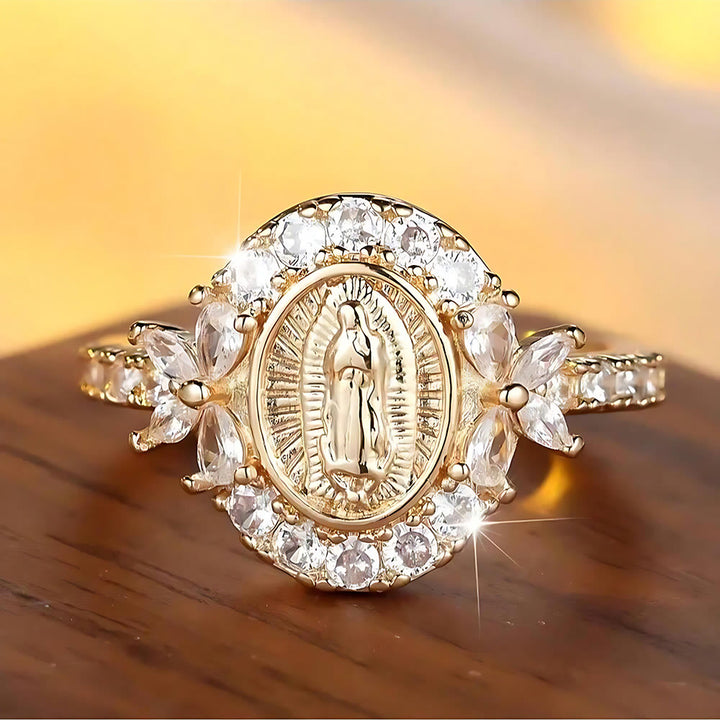FREE Today: Elegant Virgin Mary Emblem Ring: Sacred Detail for Daily Devotion - US 5 - image 0
