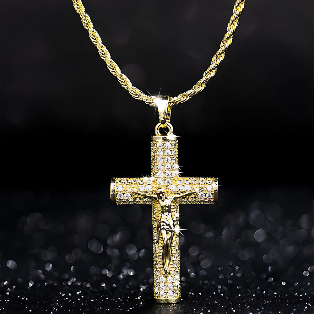 FREE Today: Jesus Crucifix Paved Necklace: Sparkling Detail for Faith & Daily Style - Cuerda Chain - image 0