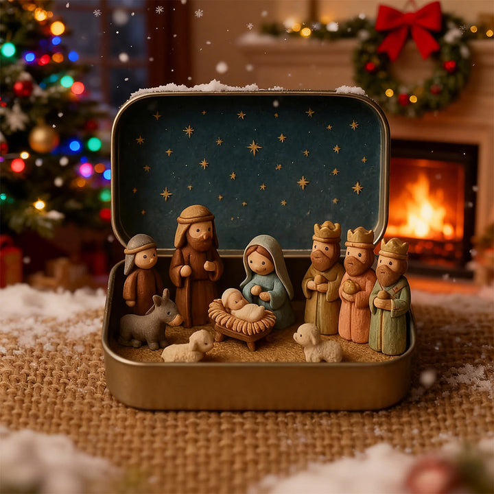 Christianartworkshop Mini Nativity Ornament Set: Compact Tin Case & Cozy Scene for Christmas - image 2