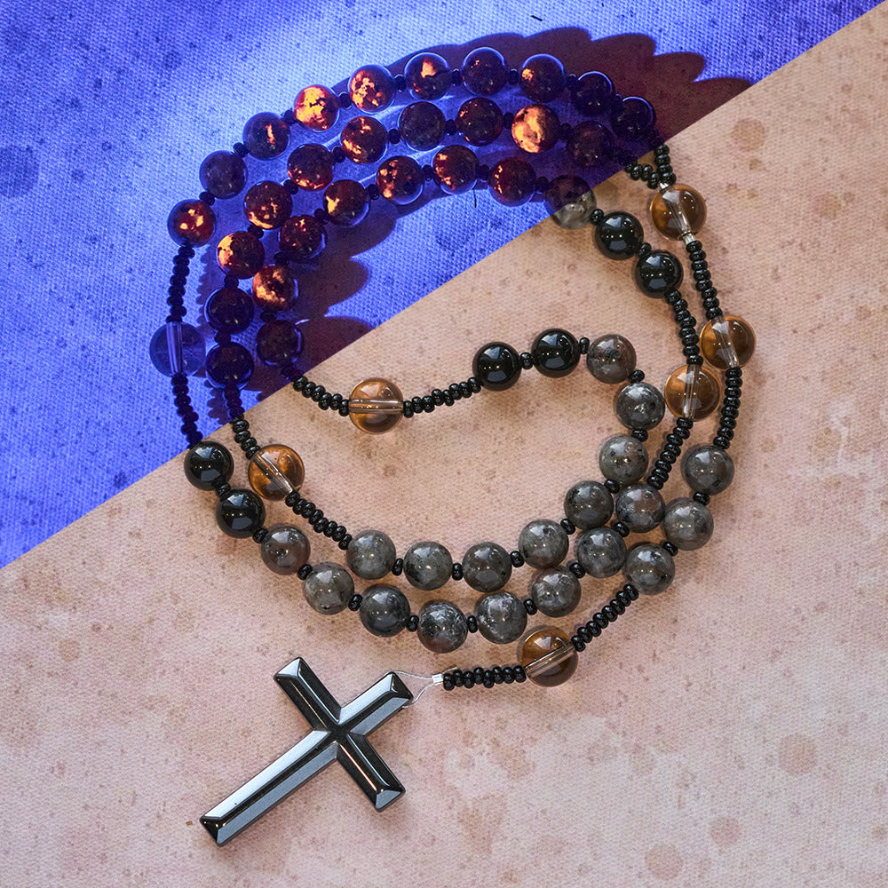 Christianartworkshop Color-Shifting Luminous Flame Stone Beads Rosary with Cross - Color-Shifting Rosary - image 0