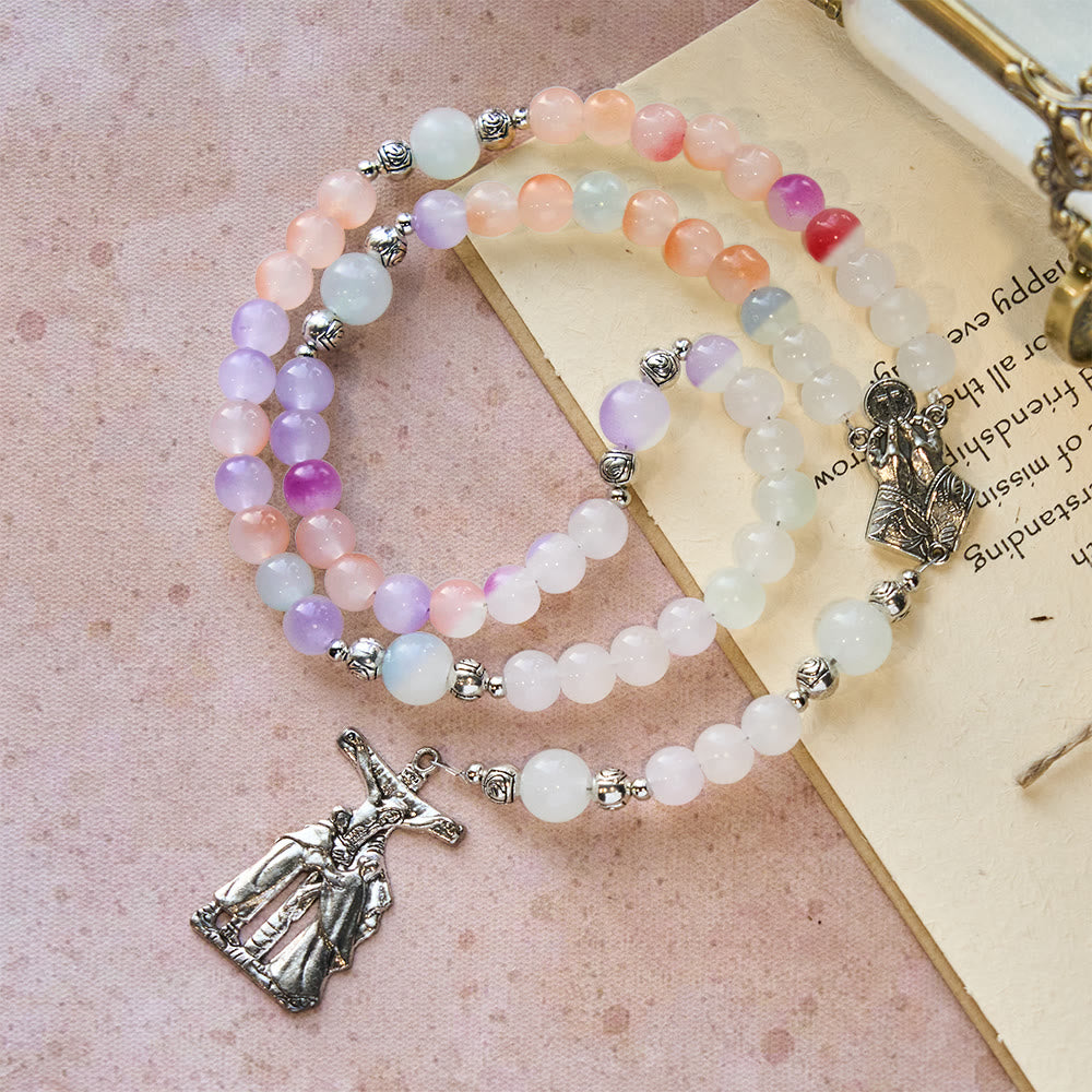 Christianartworkshop UV Color-Changing Pastel Rosary with Crucifix & Praying Hands - UV Color-Changing - image 0