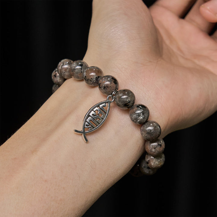 Christianartworkshop Glowing Flame-Stone Color-Shifting Bracelet with Ichthus Pendant - image 2